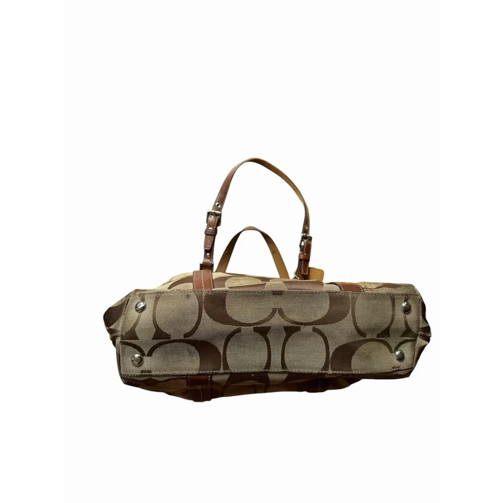 Coach Signature Tote Shoulder Purse Color Khaki/Brown Measures 16